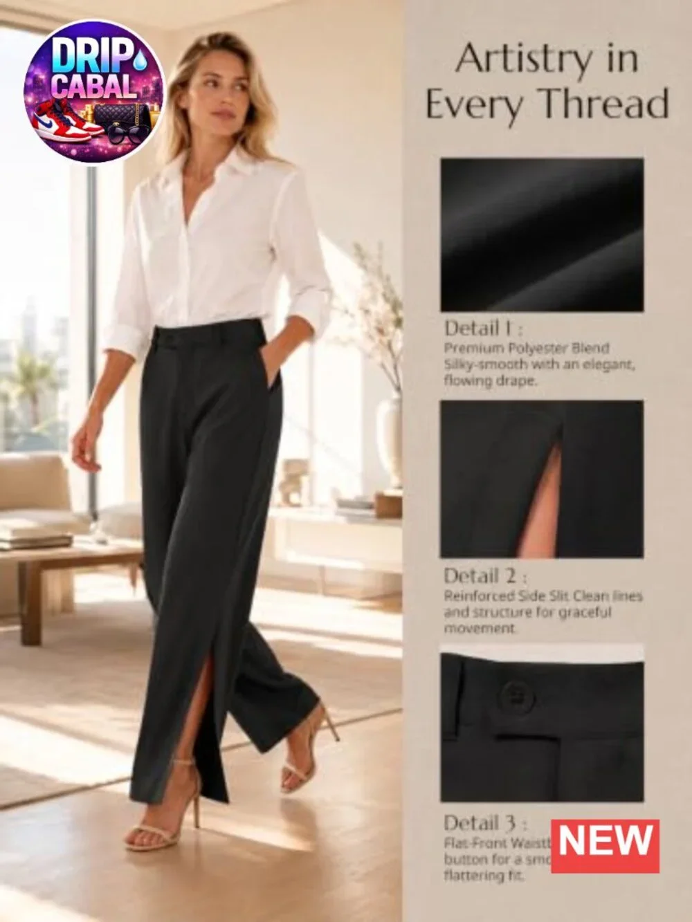 Women's High Waisted Wide Leg Split Hem Dress Pants Business Casual Work